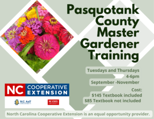 Flyer for 2025 Master Gardener Class in Pasquotank County